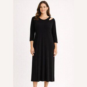 SYMPLI Cut Out Black Midi flowy Dress Womens 8 3/4 Sleeve Lagenlook Artsy Party
